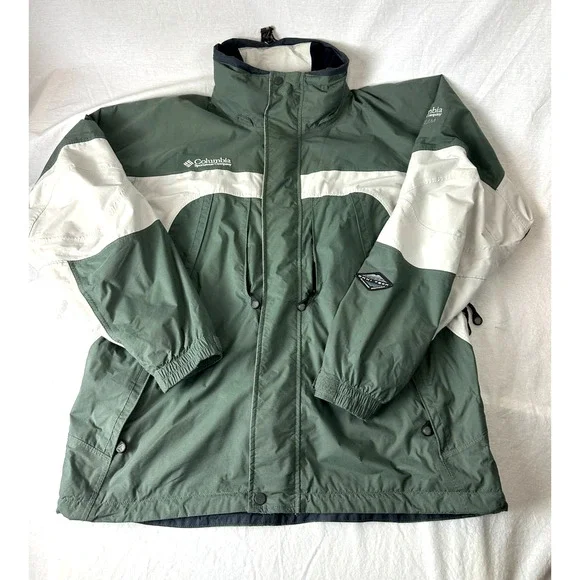 Mens Titanium Waterproof Columbia Jacket Hidden Hood Sage Green White Size Large - Picture 3 of 15